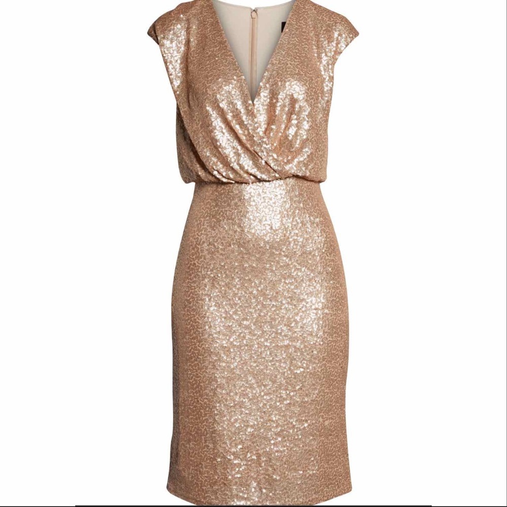 Tadashi Shoji Surplice Sequin Dress - Picture 4 of 15